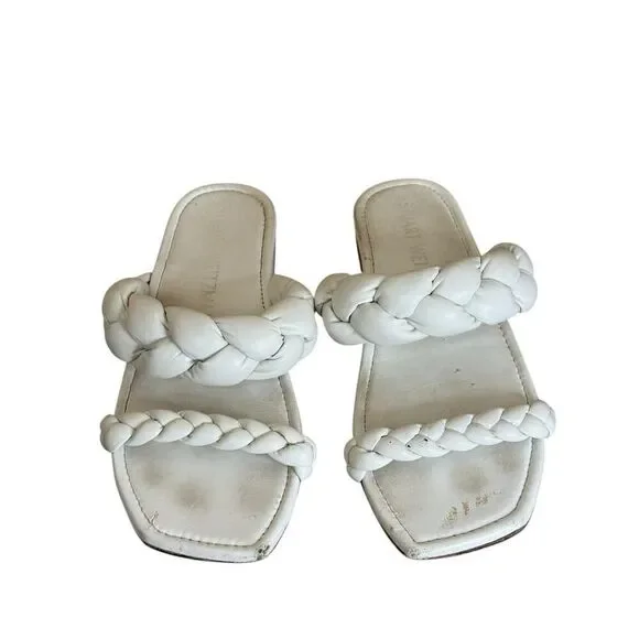 Stuart Weitzman White Leather Braided Slide Sandals Size 10 Women’s - Picture 2 of 8